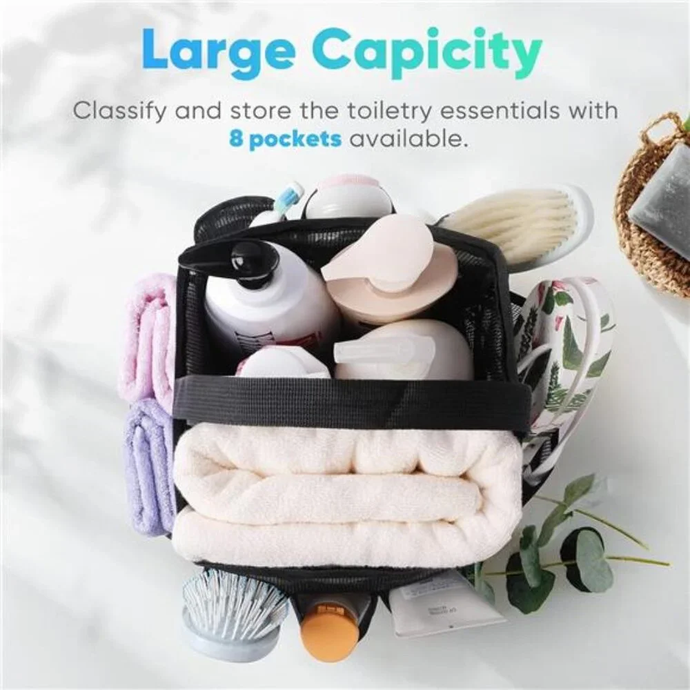 Mesh Shower Caddy Portable for College Dorm Room Essentials 8-Pocket Shower Bag